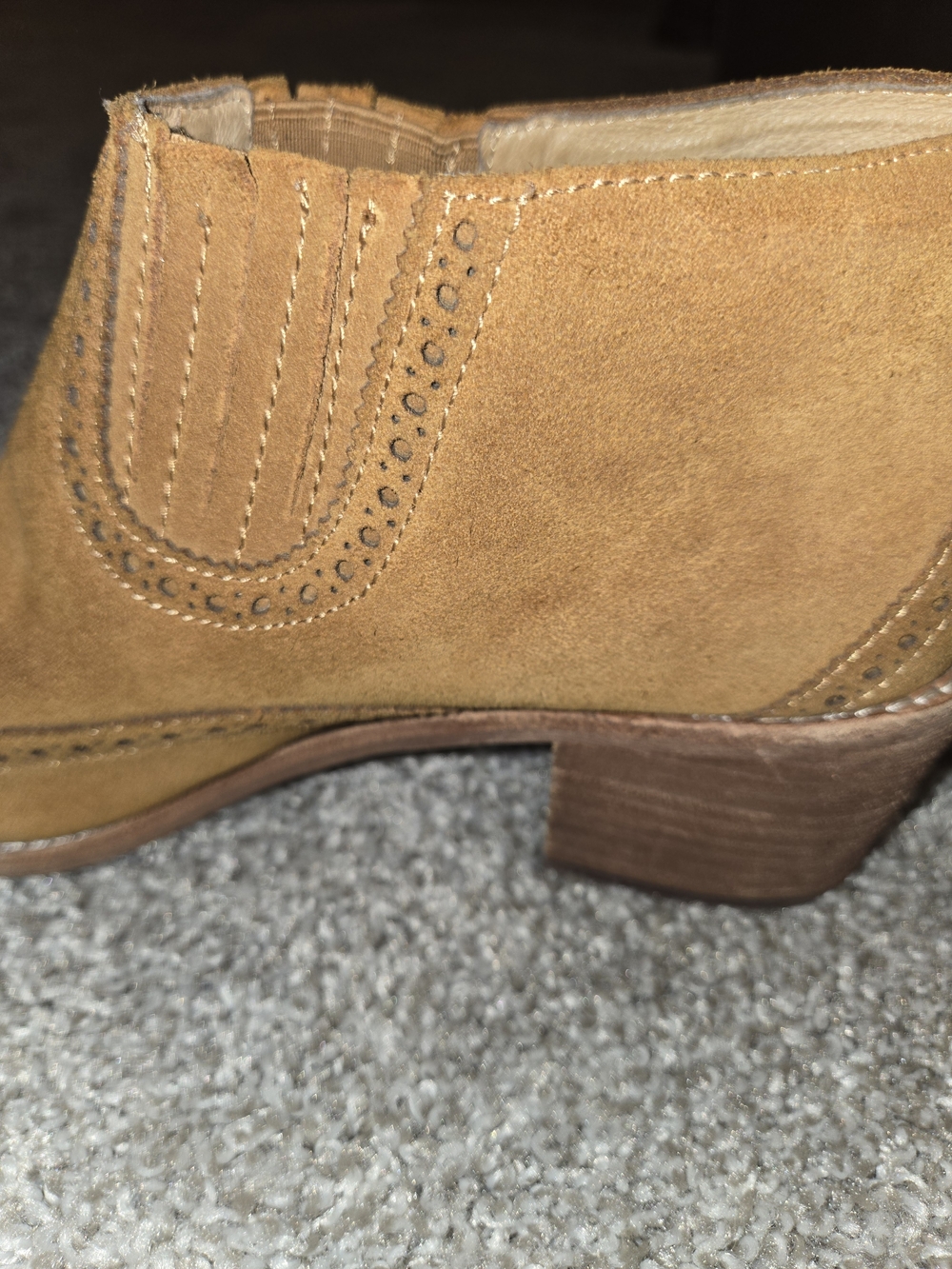 Madewell Suede Grayson Brogue Chelsea Ankle Boots Amber Brown Women's US 8.5 - Picture 5 of 14
